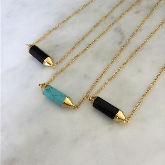 Turquoise and Black Obsidian Horizontal Dagger - Picture 2 of 5